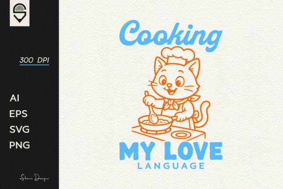 Cute Cat Chef Cooking Design for T-Shirt Graphics