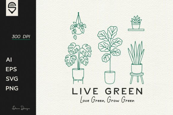 Indoor Houseplants Line Art Design for Blog Graphics and T-Shirt Designs